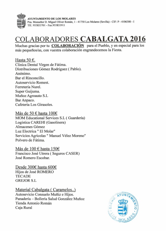 COLABORADORES CABALGATA 2016