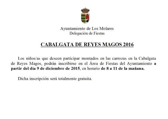 Inscripción CABALGATA DE REYES 2016