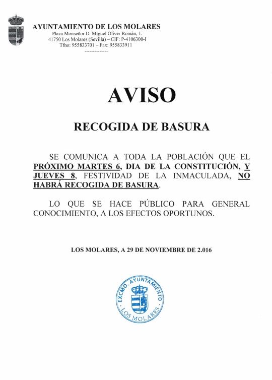 RECOGIDA BASURA CONSTITUCION 2016